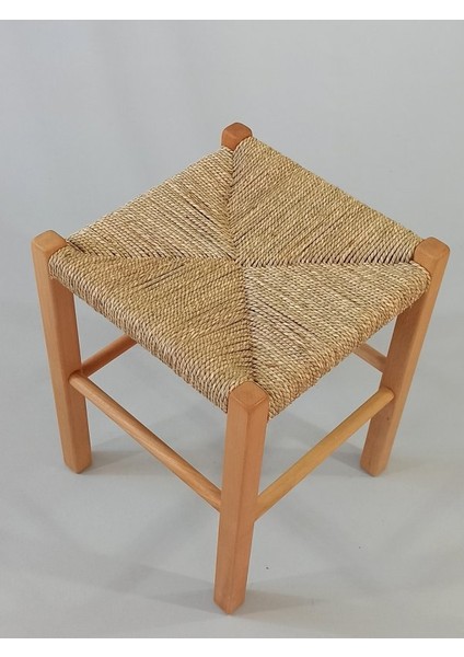 Hasır Örgülü Ahşap Tabure Natürel 45cm (35cmx35cm)