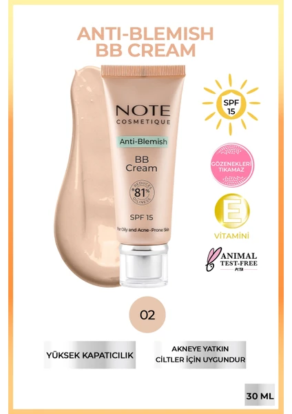 Anti-Blemish BB Cream 02 Akneye Yatkın Ciltler SPF 15 BB Krem