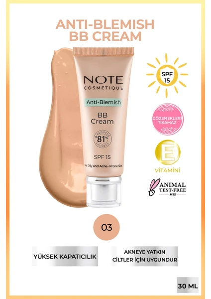 Anti-Blemish BB Cream 03 Akneye Yatkın Ciltler SPF 15 BB Krem