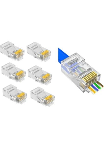 Uğur Tekno 50 Adet Yeni Nesil Delikli RJ45 Cat5 Cat6 Jak