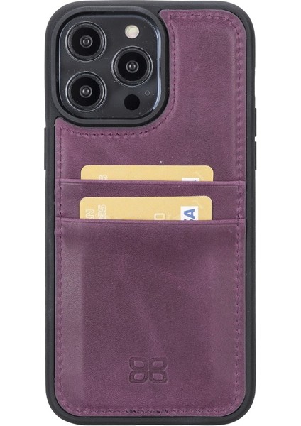 Apple iPhone 14 Pro Max Uyumlu Deri Kartlıklı Arka Kapak Cz7 Mor
