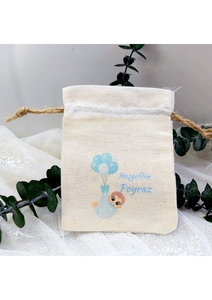 30 Adet Balonlu Erkek Bebek Baskılı Kese 9X13 cm Yenidoğan Lik