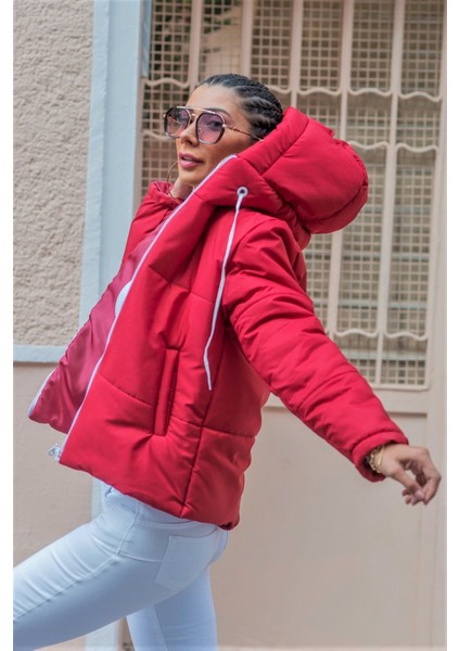 Kadın Bordo Su Geçirmez Kapüşonlu Şişme Mont modelleri