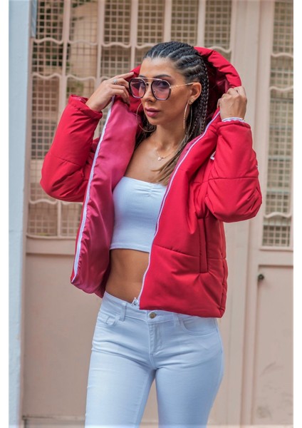 Kadın Bordo Su Geçirmez Kapüşonlu Şişme Mont fırsatları