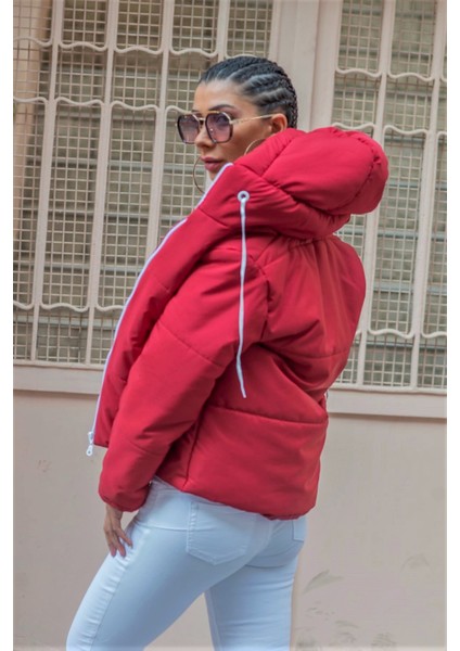 Kadın Bordo Su Geçirmez Kapüşonlu Şişme Mont indirimleri