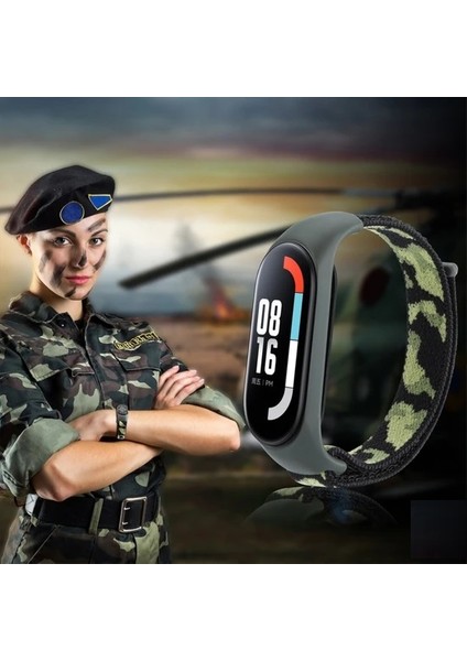Xiaomi Mi Band 7 Kordon Kamuflaj Desenli Hasırlı Kumaş Cırt Cırt