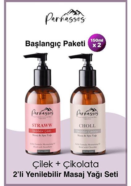 Doğal Çilek ve Çikolata Özlü Duyusal Yenilebilir Masaj Yağı Set 150 ml