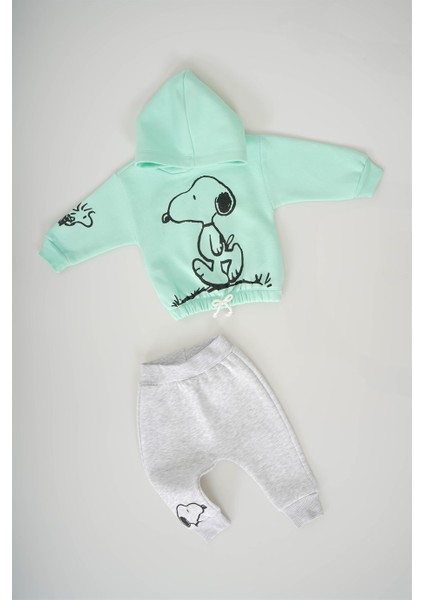 Yeni Sezon Snoopy Kapşonlu Kız Çocuk 3ip Eşofman Takımı
