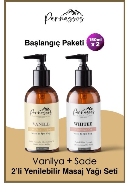 Aromaterapi Kaşmir Etkili Yenilebilir Natural + Vanilya Doğal Masaj Yağı 150 ml Seti