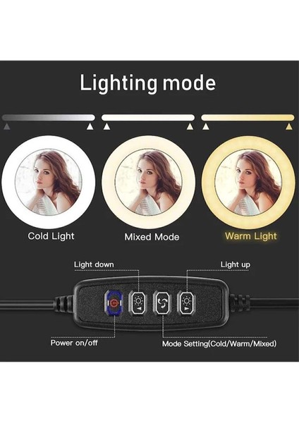 LED Tripod Işıklı Telefon Tutucu Makyaj Işığı Ring Light 10 Inç + 2.1 M Tripod