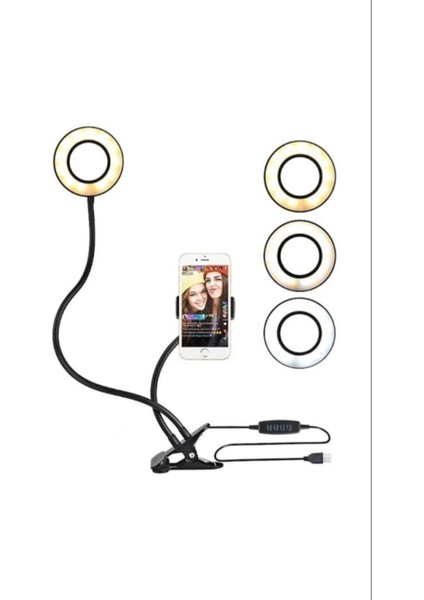 LED Tripod Işıklı Telefon Tutucu Makyaj Işığı Ring Light 9 cm Çap