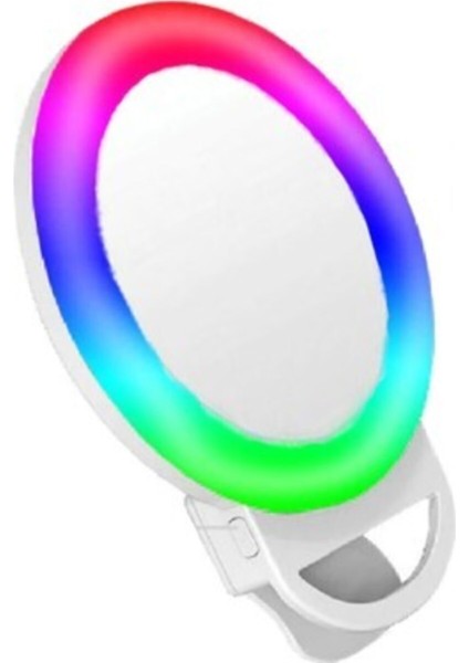 Şarjlı Aynalı Rgb Renkli Ring Light LED Selfie Telefon Pc Yayın Işığı Klipsli 10 cm