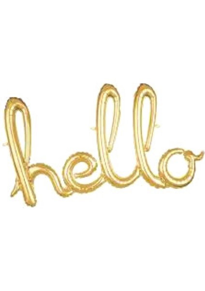 Altın Renk Hello El Yazı Şekilli Folyo Balon 1 Adet