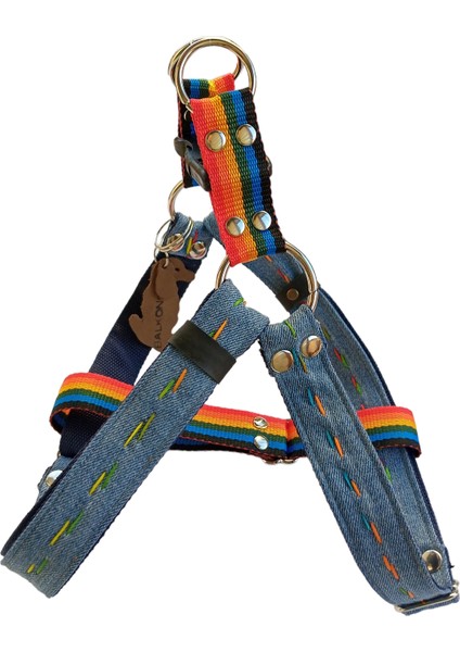 Köpek göğüs tasması orta ırk eskitme mavi kot genişlik:2,5cm göğüs ölçüsü:40-75cm ayarlamalı dog harness GT2-6 fiyatları