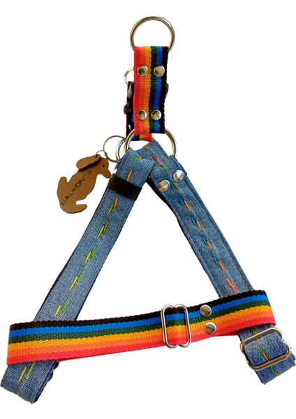 Köpek göğüs tasması orta ırk eskitme mavi kot genişlik:2,5cm göğüs ölçüsü:40-75cm ayarlamalı dog harness GT2-6 fırsatları
