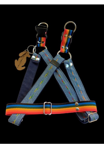 Köpek göğüs tasması orta ırk eskitme mavi kot genişlik:2,5cm göğüs ölçüsü:40-75cm ayarlamalı dog harness GT2-6