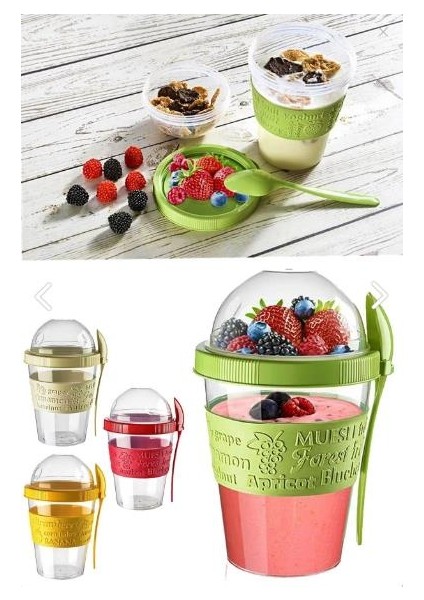 600ML Kaşıklı Diyet Bardağı Taşınabilir Yemek Saklama Yoğurt Kabı