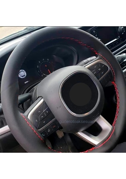 Volkswagen Caddy (2010-2021) Dikmeli Direksiyon Kılıfı Siyah Soft Lüx Kırmızı Dikişli