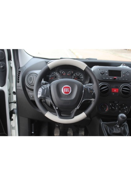 Fiat Linea Uyumlu Dikmeli Direksiyon Kılıfı Çift Renk Gri-Siyah A++Kalite