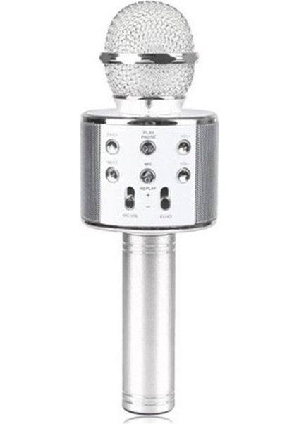 WS-858 Karaoke Mikrofon Bluetooth, Usb, Hafıza Kartı ve Aux Girişli Gri Renkli Taşınabilir