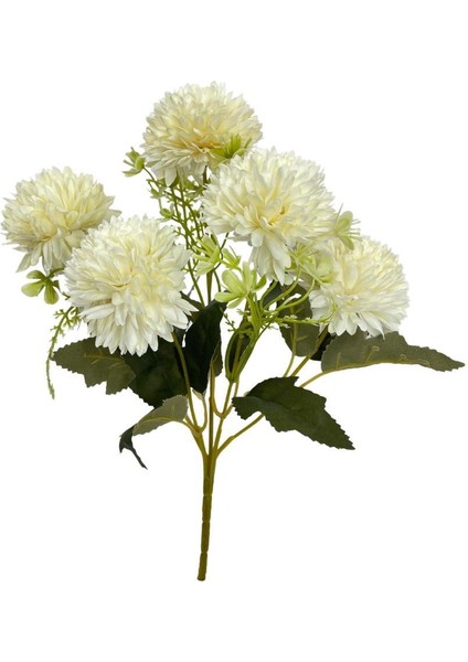 Yapay Çiçek Krizantem Kartopu Beyaz 5 Kafalı Demet Cipsolu