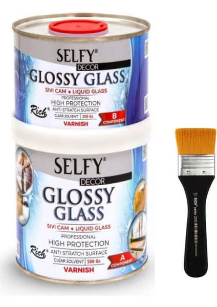 Selfy Decor Glossy Glass 500+250 gr Sıvı Cam, Rich 2000 Zemin Fırça No.1.5  Banyo, Mutfak, Tezgah