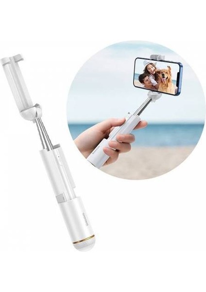 Polham Baseus Katlanabilir Teleskopik Kablosuz Bluetooth Selfie Çubuğu, Selfie Stick Monopod Beyaz