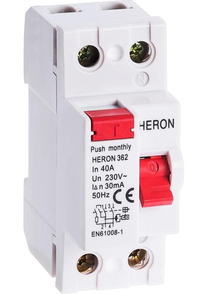 Heron 2 x 40a 30ma 2 Kutuplu Kaçak Akım Rölesi