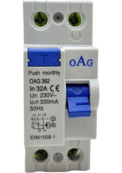 Oag 2 x 32a 300ma 2 Kutuplu Kaçak Akım Rölesi