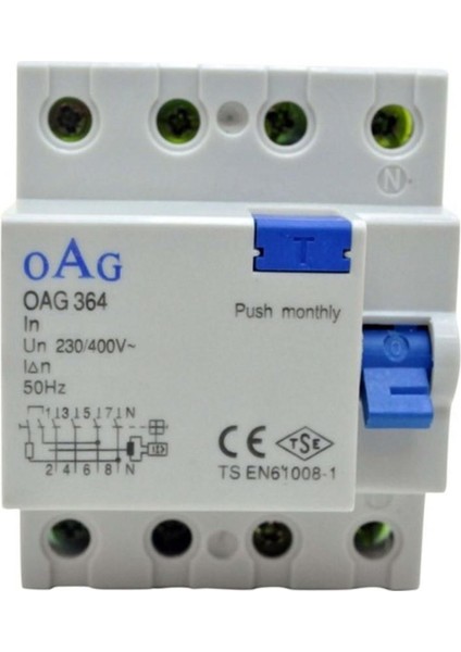 Oag 4 x 32a 300ma 4 Kutuplu Kaçak Akım Rölesi