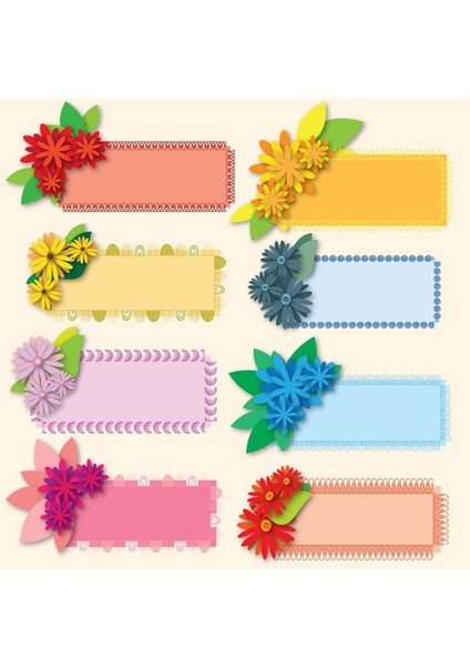 Çiçek Görselli Okul Etiketi(Stickerı) (2x6 cm 24 Adet)