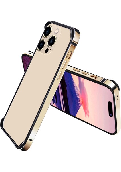 Iphone 14 Pro Max Golden Için Alüminyum Alaşım Çerçeve Telefon Kılıfı