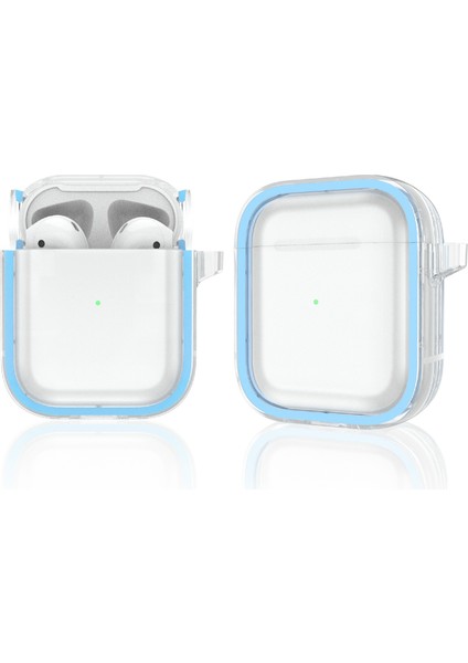 Iki Renkli Fotoğraf Çerçevesi Pc Airpods Için Kanca ile Kablosuz Kablosuz Kulaklık Kılıfı 1/2 (Sky Mavisi)