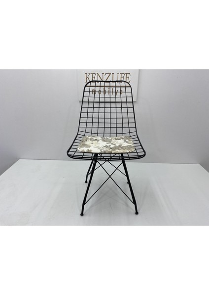 Knsz kafes tel sandalyesi 1 li mazlum syhçiçek gri kumaş ofis cafe bahçe mutfak