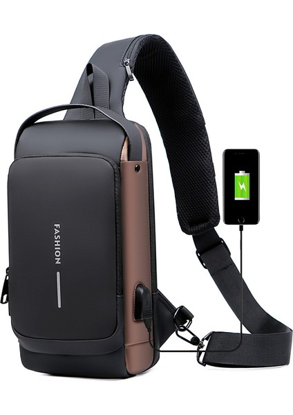 Erkek Su Geçirmez Oxford Kumaş Kombinasyon Kilitli Göğüs Çantası - Taupe(Yurt Dışından)