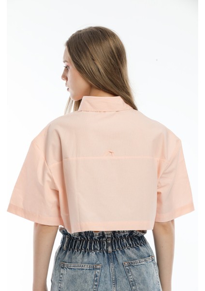 Kadın Turuncu Çizgili Pamuk Oversize Crop Gömlek indirimleri