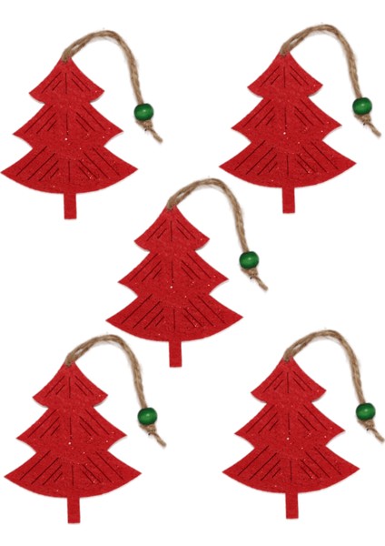 Yılbaşı Ağacı Süsleme Seti - Simli Keçe Hediye Paketi Süsleme - 5 Adet 7.5x9.5 cm - Ç001