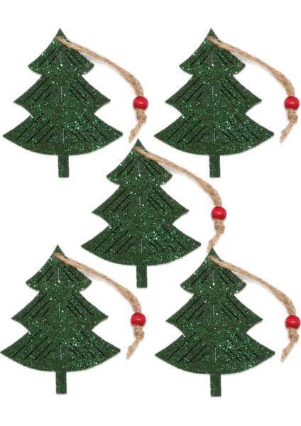 Yılbaşı Ağacı Süsleme Seti - Simli Keçe Hediye Paketi Süsleme - 5 Adet 7.5x9.5 cm - Ç001