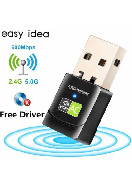 Polham USB Kablosuz Wifi Adaptör Wifi Çoğaltıcı Çift Bant 600 Mbps 2.4 Ghz +5 Ghz