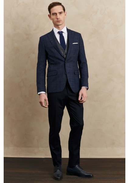 ALTINYILDIZ CLASSICS Erkek Lacivert Slim Fit Dar Kesim Mono Yaka Desenli Yelekli Takım Elbise fiyatları