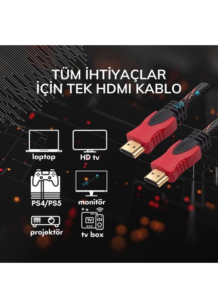 10 Metre Örgü Sargılı HDMI Kablo Full Hd