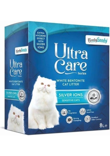 Ultra Care Series Hassas Kediler İçin Gümüş İyonlu Topaklanan İnce Taneli Kedi Kumu 8l