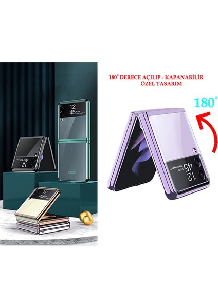 Samsung Galaxy Z Flip 4 Kılıf Kamera Korumalı Metal Görünümlü Ultra Ince Katlanabilen Crieff Case