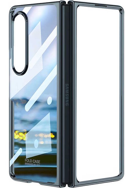 Samsung Galaxy Z Fold 4 Kılıf Kenarları Renkli Darbe Emici Katlanabilir Parlak Sert Şeffaf Kapak