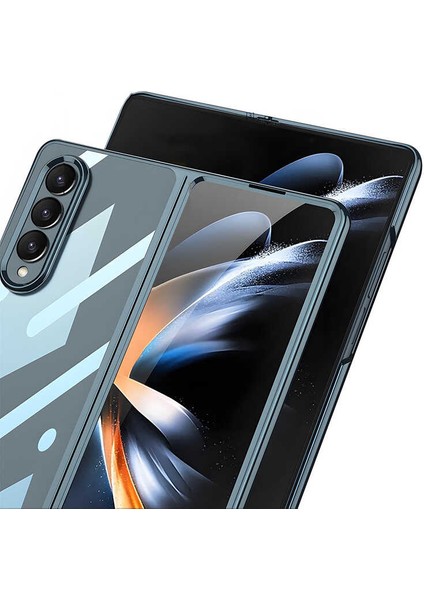 Samsung Galaxy Z Fold 4 Kılıf Kenarları Renkli Darbe Emici Katlanabilir Parlak Sert Şeffaf Kapak