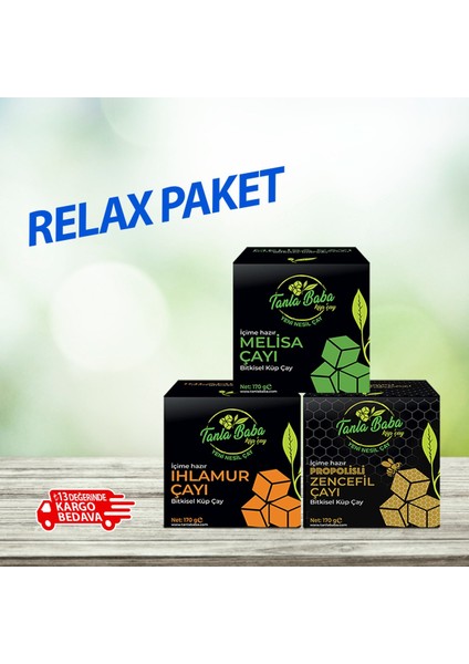 Relax Paketi Bitki Çayı (Melisa, Propolisli Zencefil, Ihlamur) 3X170 gr