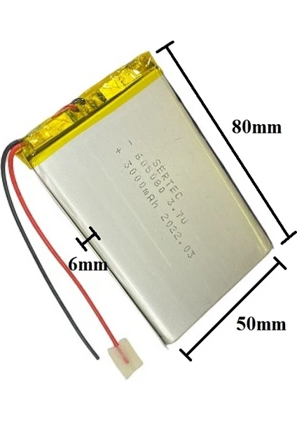 605080 3.7V 3000 Mah Lityum Polimer Pil 1.5A (Drone Için Uygun Değildir)