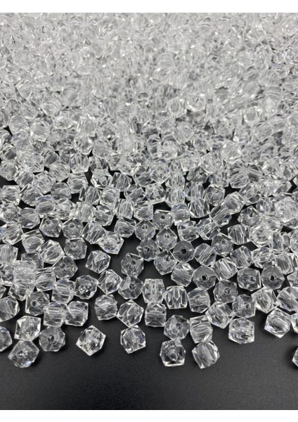 50GR 8mm Şeffaf Renk Küp, Kübik Model Akrilik Boncuk,takı ,çanta Boncuğu (50GR,~200 Adet)