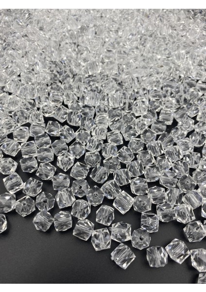 100GR 10MM Şeffaf Renk Küp, Kübik Model Akrilik Boncuk,takı ,çanta Boncuğu (100GR,~180 Adet)
