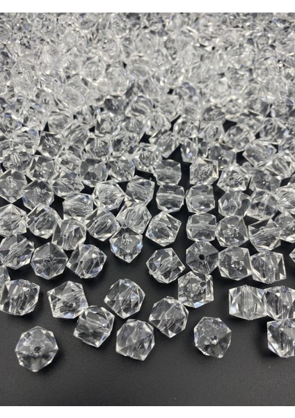 100GR 14MM Şeffaf Renk Küp, Kübik Model Akrilik Boncuk,takı ,çanta Boncuğu (100GR,~110 Adet)